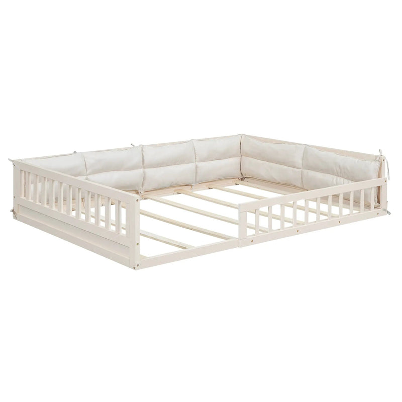Wood Full Size Upholstered Platform Bed with Guardrail and Pillow by HouseOfZazla