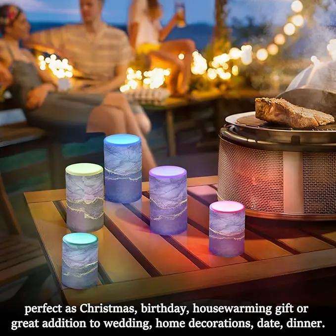 Flickering Flameless Candles, Purple Marble with Golden Veins LED Candles with Remote Timer, Set of 2 Battery Operated Candle for Valentine Wedding Birthday by GreenHaven Gardens