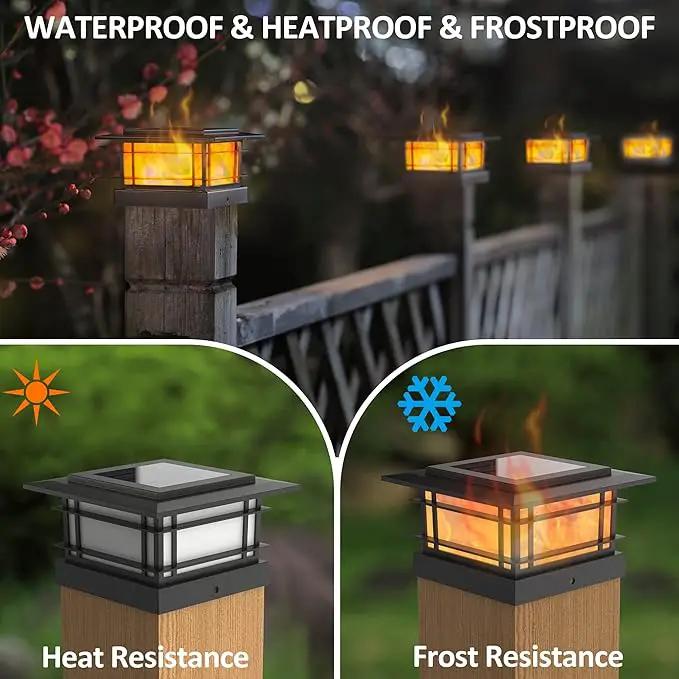 Dynaming 6 Pack Solar Flame Post Lights Outdoor, Solar Powered Fence Post Cap Lights, High Brightness Flickering Flame SMD LED Lighting Decor for Garden Deck Patio, 4x4, 5x5 or 6x6 Vinyl/Wooden Posts by GreenHaven Gardens