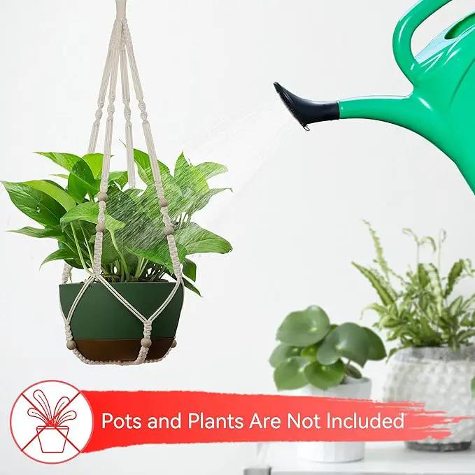 USLAI Macrame Plant Hanger Indoor Outdoor, Up to 4-15 inch Pot, Heavy 20lb Planters, Extra Long Strong Hanging Planter Basket, Boho Home Decor, 35 Inch, Ivory, Set of 2 (POTS NOT Included) by GreenHaven Gardens