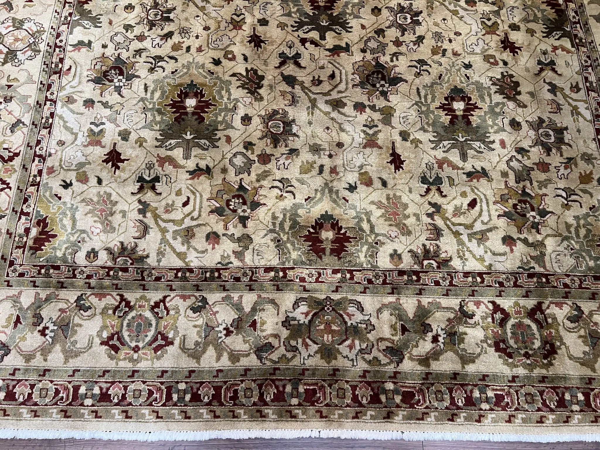Indian Mahal Rug 8x10, Allover Floral Mahal Oriental Carpet 8 x 10, Handmade Hand Knotted Wool Rug, Indo Persian Area Rug, Tea-Washed Tan by Jewel Rugs