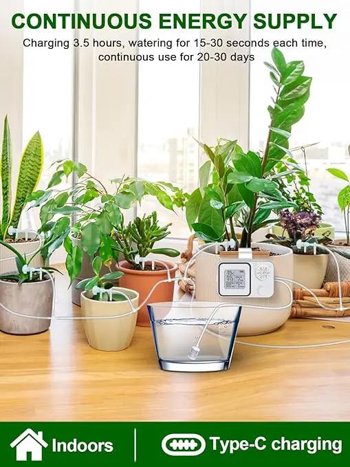 Automatic Watering System with Adjustable Drippers, Indoor Automatic Plant Waterer, Automatic Drip Irrigation Kit with Customize Schedule Water Timer for Balcony, Indoor Vacation Plant Watering by GreenHaven Gardens