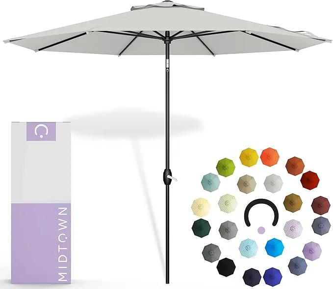 Midtown Umbrellas 10-Year-No-Fade - 9 Ft - UV Proof Off White Polyester Fabric - Umbrella Outdoor Patio, Auto-Tilt Aluminum Frame Patio Umbrella for Garden, Pool & Deck - Black Pole by GreenHaven Gardens