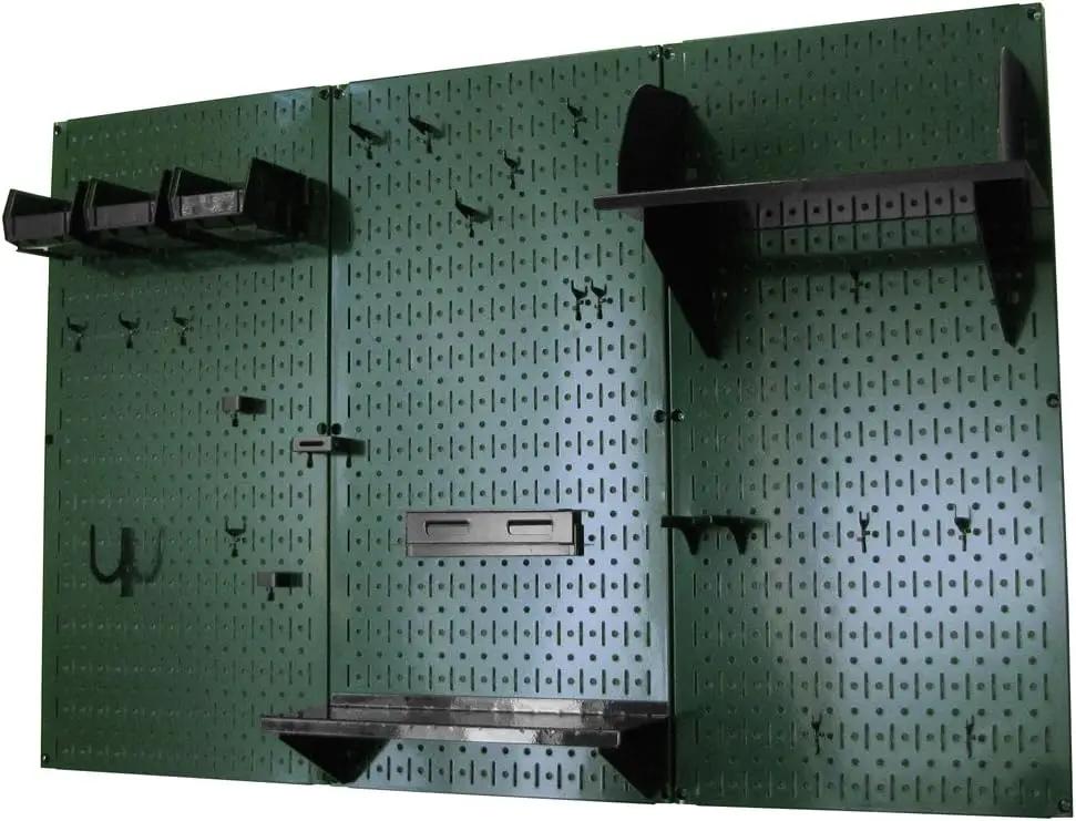 Wall Control Pegboard Organizer 4 ft. Metal Pegboard Standard Tool Storage Kit with Green Toolboard and Black Accessories by GreenHaven Gardens