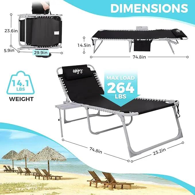 #WEJOY 2 Pack Outdoor Chaise Lounge Chair - Portable Folding Patio Pool Lounge Chair, 5 Positions Adjustable Reclining Camping Chair with Side Table,Shoulder Strap, Pillow for Beach Sunbathing Lawn by GreenHaven Gardens