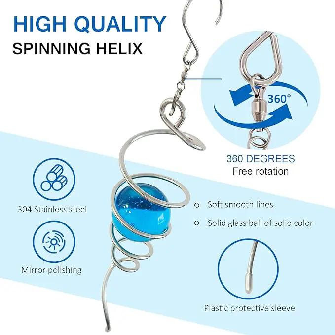Gazing Ball Spiral Tail Wind Spinner,Decorative Wind Spinner 11inch Tail and 2 inch Glass Orb. Indoor Outdoor Wind Spinner Tail Sun Catcher Garden Decoration-13 inch Height(Blue) by GreenHaven Gardens
