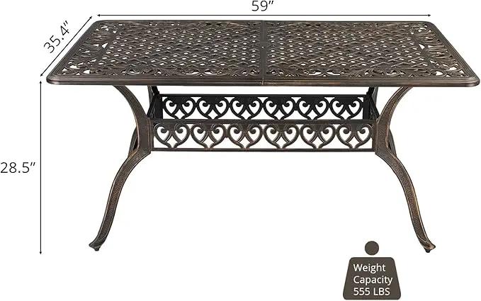 Outvita 59inch Patio Dinning Table, Outdoor Cast Aluminum Large Rectangle Table with Umbrella Hole and Antique Design for Backyard Pool Balcony Deck by GreenHaven Gardens