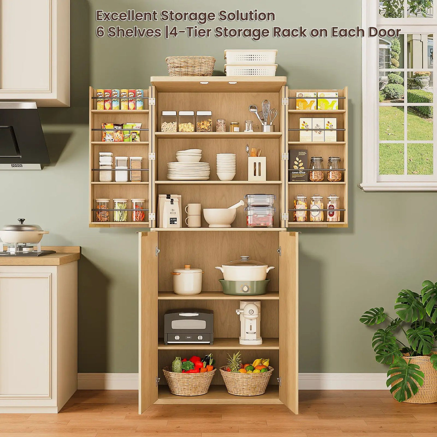 Kitchen Pantry Cabinet With 6 Doors by Unique Piece Furniture