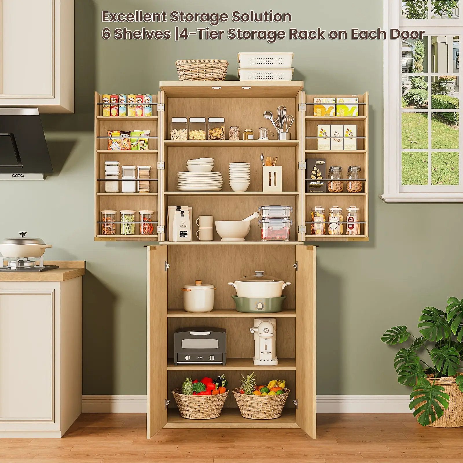 Kitchen Pantry Cabinet With 6 Doors by Unique Piece Furniture