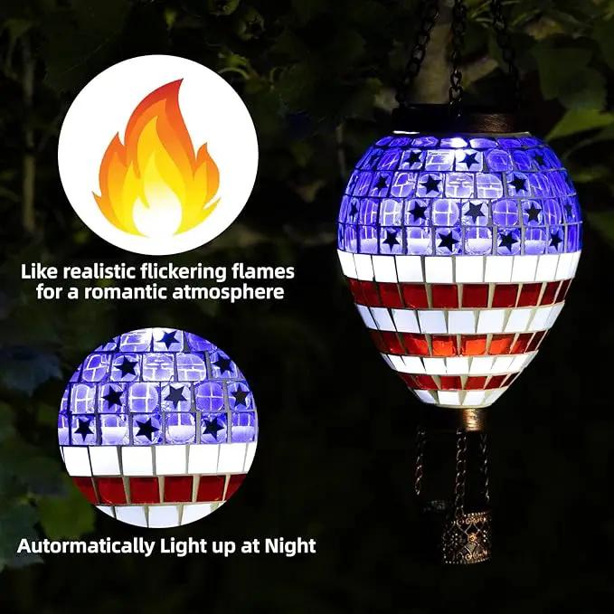 VOREEN American Flag Hot Air Balloon Solar Lantern, Mosaic Solar Outdoor Hanging Wind Light, IP44 Waterproof, Patio Festive Decor, Patriotic Theme, Easter Gifts for Mom Grandma by GreenHaven Gardens