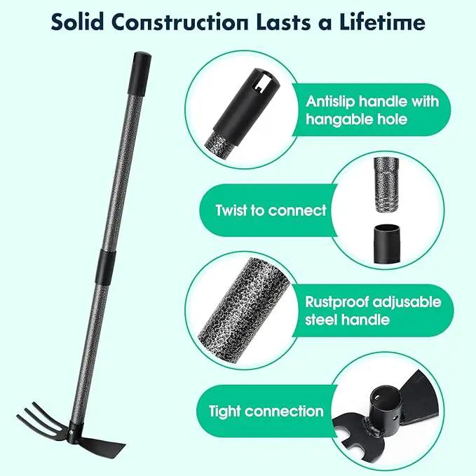 Hoe Garden Tool,45 Inch Long Garden Hoe and Cultivator, Garden Hand Tiller with Long Handle,Heavy Duty Garden Tools Hoe Cultivator for Gardening,Weeding, Tilling,Lossening Soil,Planting by GreenHaven Gardens