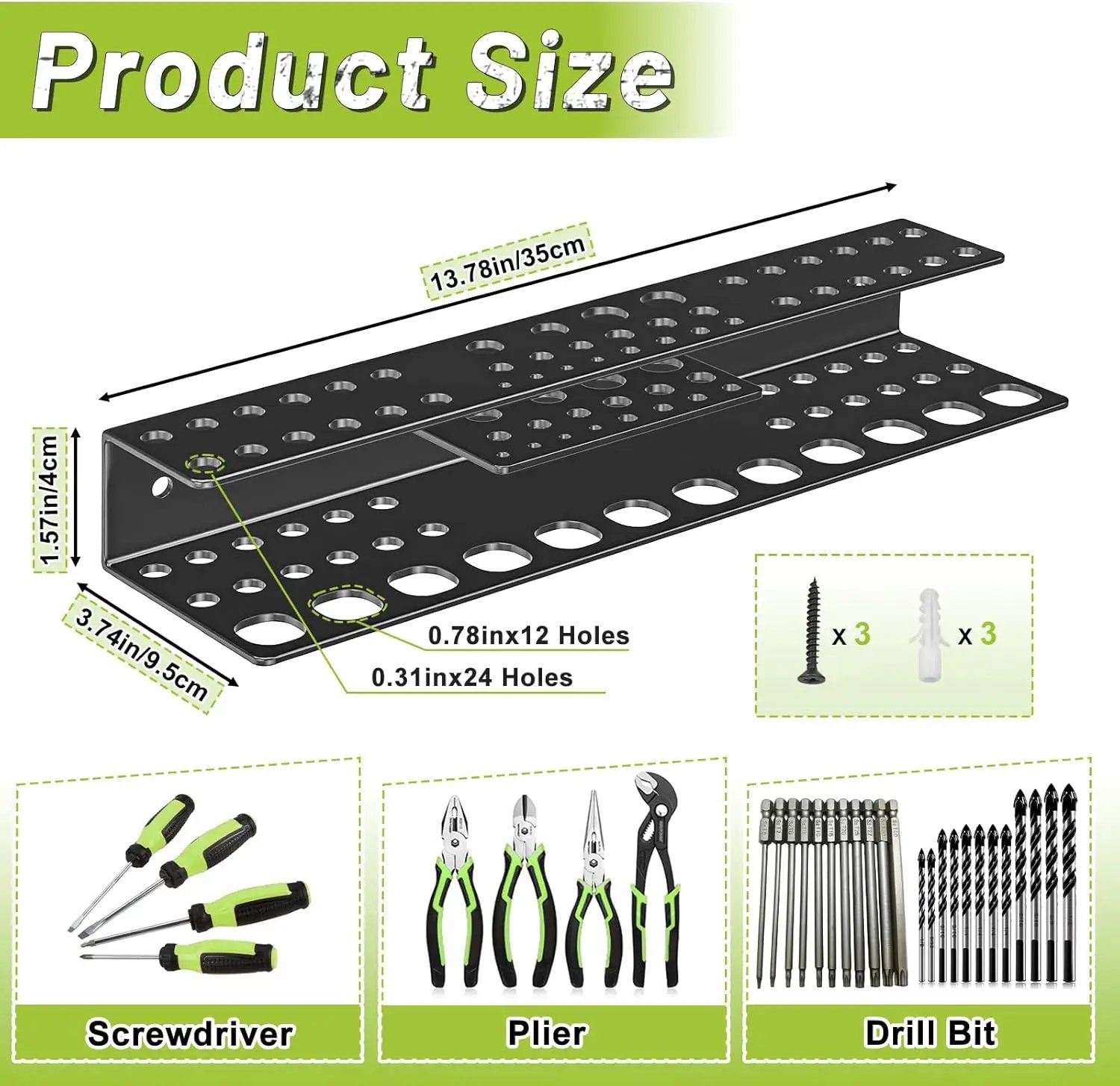 Screwdriver Holder Wall Mount,Heavy Duty Metal Utility Bit Organizer for Screw driver Pliers Drill Bits Small Tools,Screwdriver Organizer Suitable Garages Homes Workshops Sheds (54 holes 1pc) by GreenHaven Gardens