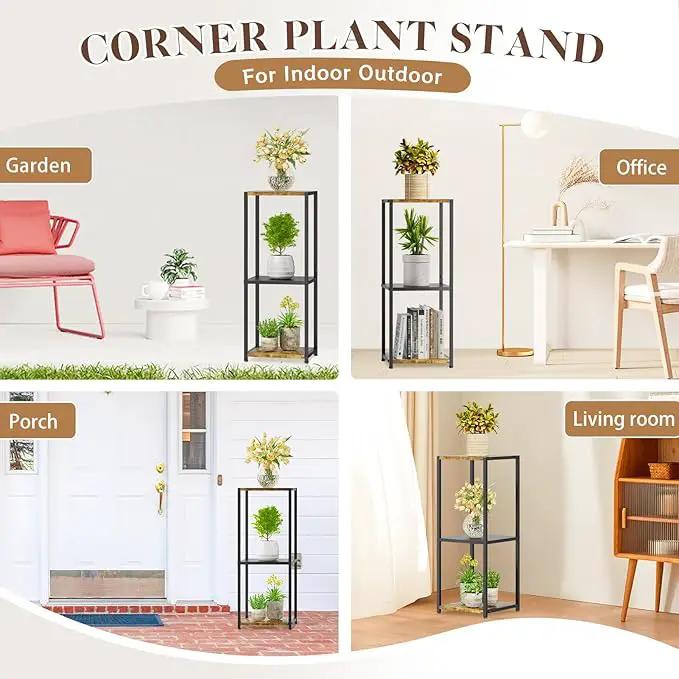 KMOTASUO 3 Tier Tall Plant Stands Indoor, 31 Inch Metal Wood Corner Plant Stand for Indoor Plants, Square Flower Pot Holder Shelf Display Rack for Balcony Garden Patio Living Room(Rustic Brown) by GreenHaven Gardens
