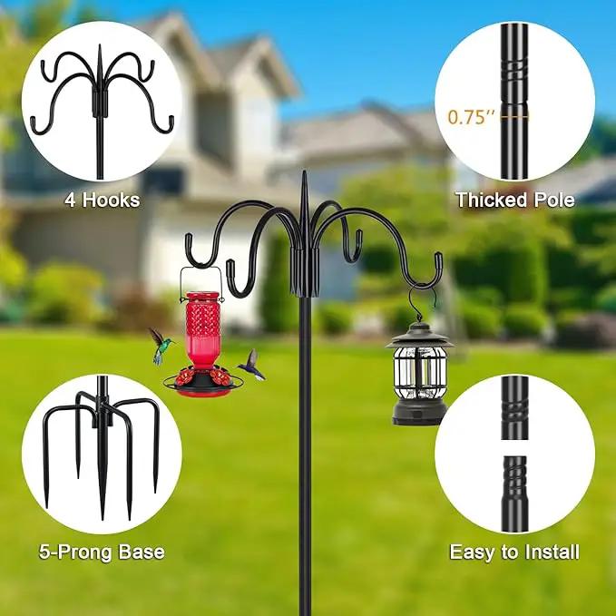 FEED GARDEN [Upgrade Version 92 Inch Four Shepherd Hooks for Outdoor,Bird Feeder Pole with 5 Prong Base, Adjustable Shepard Hooks for Hanging Plant, Solar Lanterns, Wind Chimes, 2 Pack by GreenHaven Gardens