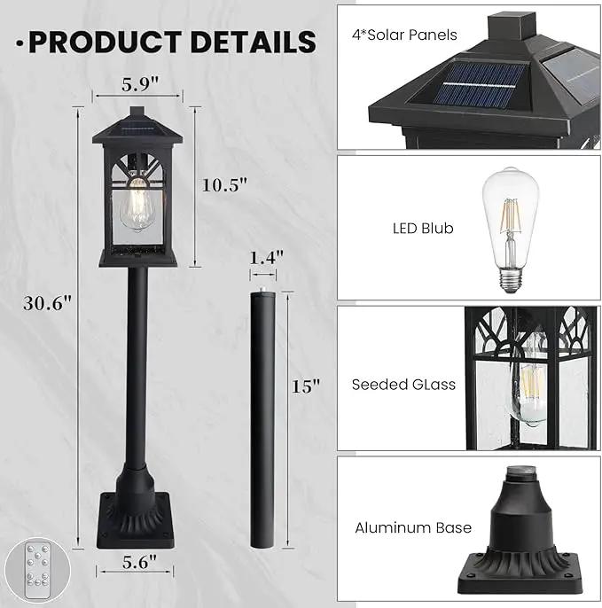 31" Solar Pathway Lights Outdoor, Black Aluminum Bollard Lighting with Remote Control - Dusk to Dawn LED Post Light, IP44 Waterproof for Lawn, Patio, Driveway & Backyard Decor (Bulb Included) by GreenHaven Gardens