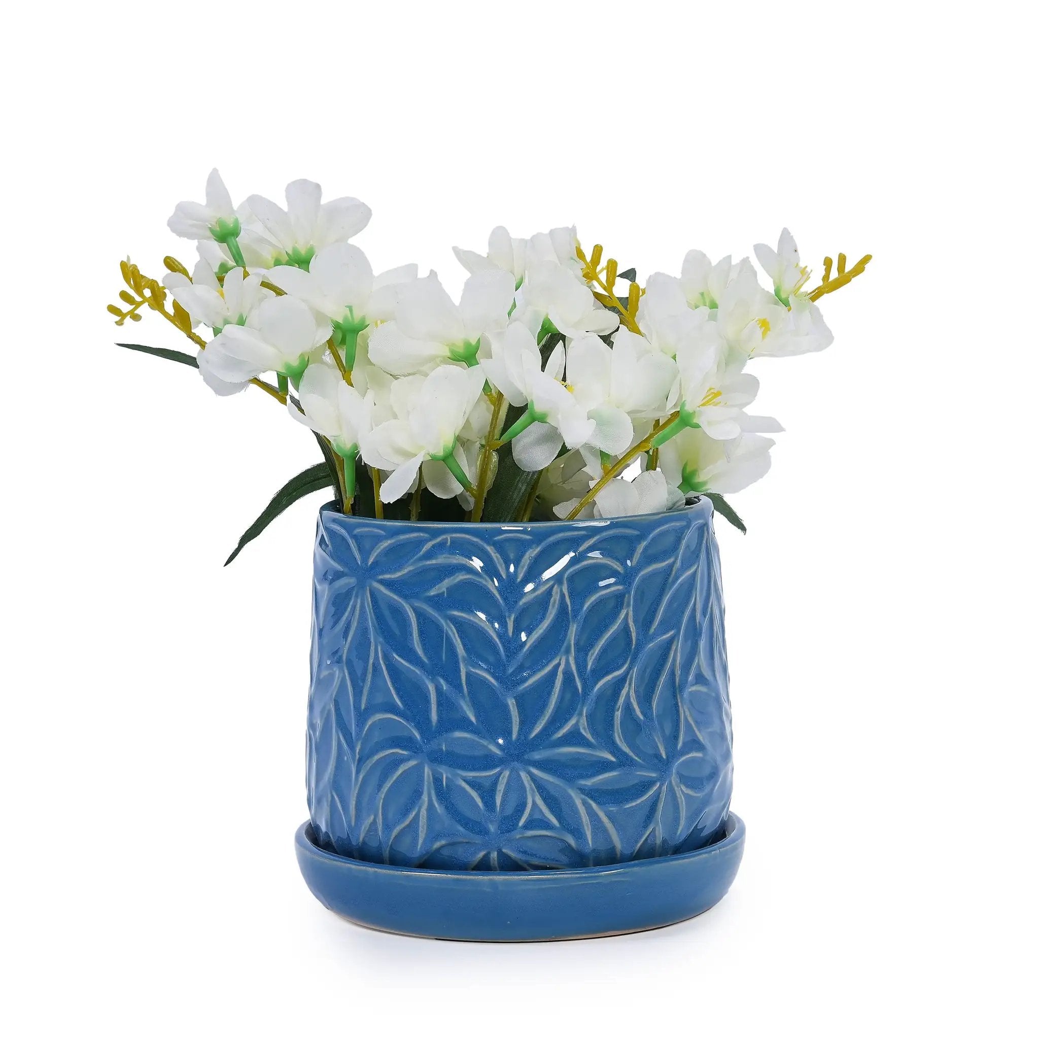 Set of 2 Ceramic Flowerpot, 7' Modern Planter for Patio, Garden, Windowsill - Navy Blue by HouseOfZazla