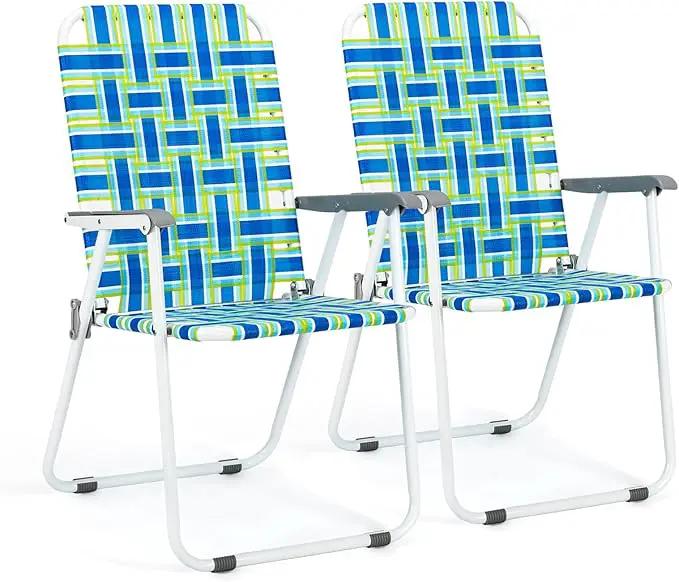 VINGLI Patio Lawn Webbed Folding Chairs 1 Piece, Outdoor Beach Chair Portable Dining Chair for Outdoor Yard, Garden (Blue, Classic) by GreenHaven Gardens