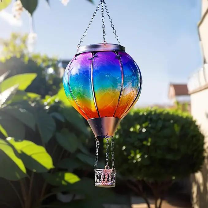 Solar Hot Air Balloon Lantern with Flame, Hanging Glass Hot Air Balloon Solar Lantern Waterproof, Decorative Outdoor Hot Air Balloon Solar Light for Outside Garden Patio (Purple Gradient) by GreenHaven Gardens