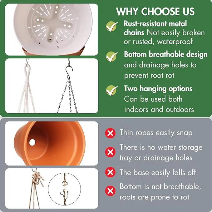 10 Inch Hanging Planters for Indoor Plants,Set of 2 Hanging Pots for Plants with Self-Watering, Outdoor Hanging Plant Pot with Drainage and 2 Kinds of Hanging Baskets Hangers for Home Decor and Garden by GreenHaven Gardens