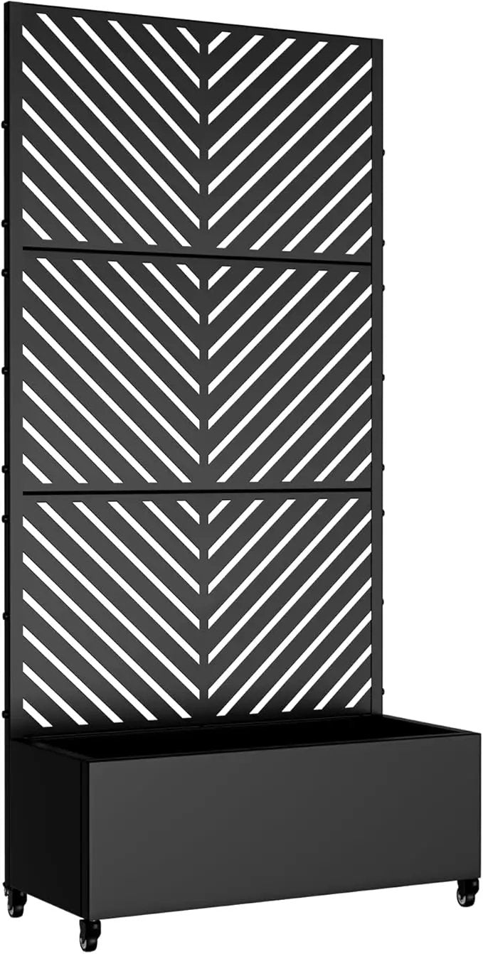 Casaphoria Metal Raised Garden Bed with Trellis and Wheels, 72"x35"x16" Planter Box for Climbing Plants, Vegetables & Vines, Features Drainage Holes and Privacy Screen (Black-Parallel) by GreenHaven Gardens