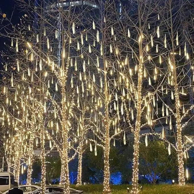 Solar Meteor Shower Lights - 16 Inch 8 Tube 288 LED, Waterproof, Cascading Falling Rain Lights for Tree, Bush, Holiday Parties, Christmas, Patio Decor - Warm White by GreenHaven Gardens