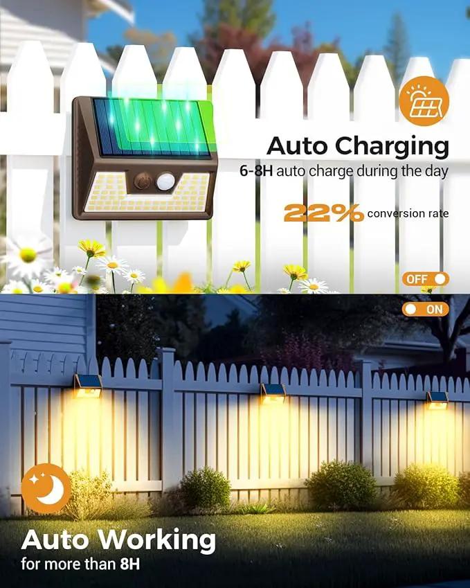 12 Pack Solar Motion Lights for Outside, Waterproof Fence Lights Outdoor, Warm White LED Wall Lights Wireless for Yard Steps Stairs Garden - Brown by GreenHaven Gardens