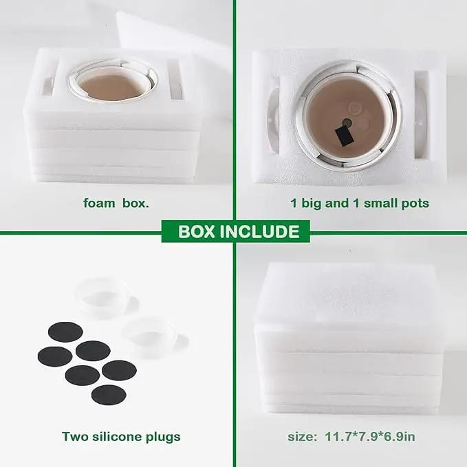 Docrin Ceramic Plant Pots Indoor, 6.6 + 5.5 Inch Flower Pots with Drainage Holes and Saucer for Plants, Set of 2, Milky White Honeycomb by GreenHaven Gardens