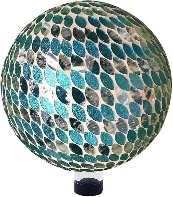 Alpine Corporation 10" Diameter Indoor/Outdoor Glass Mosaic Gazing Globe Yard Decoration, Blue Mosaic Petals Design by GreenHaven Gardens