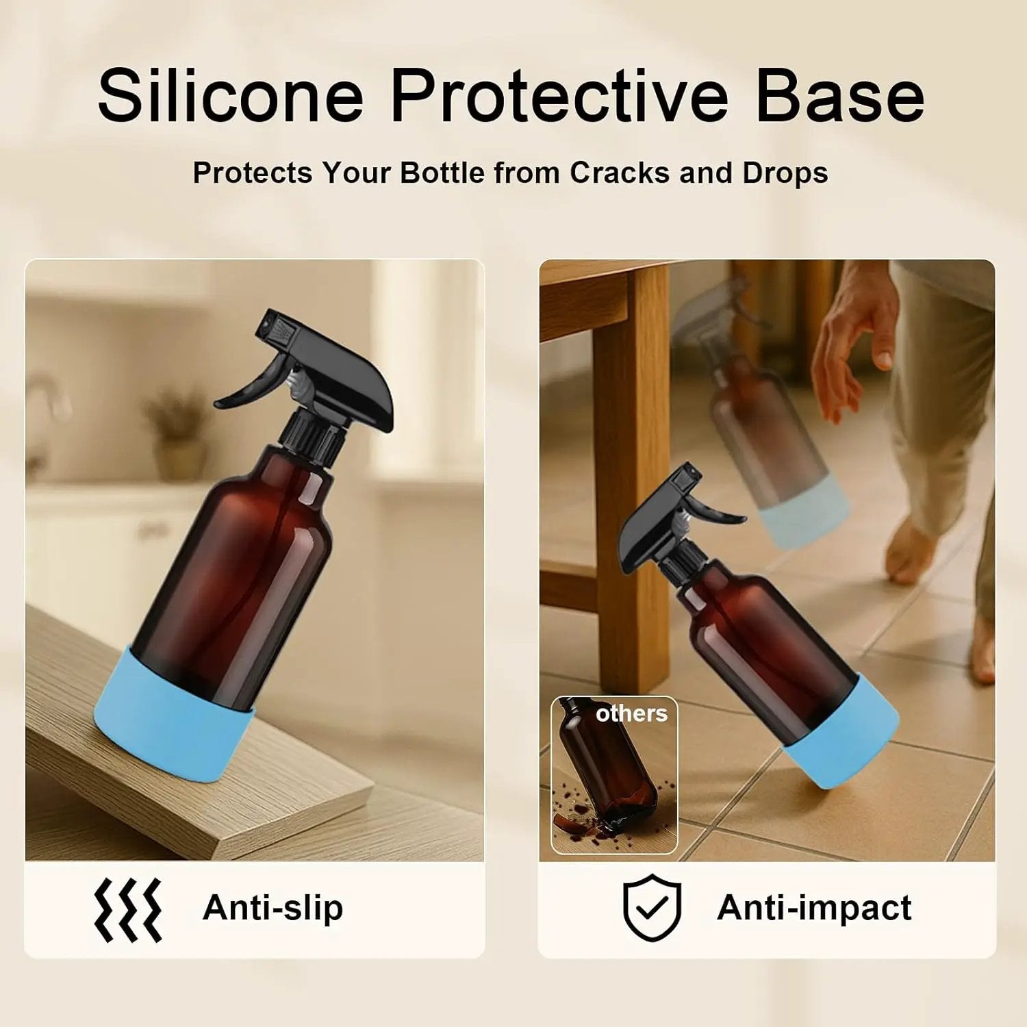 Glass Spray Bottles with Silicone Sleeve 16.9oz 2 Pack Empty Spray Bottle for Hair Mist/Stream Spraying for Cleaning Solutions, Plants, Essential Oils (Brown-sblue&black) by GreenHaven Gardens