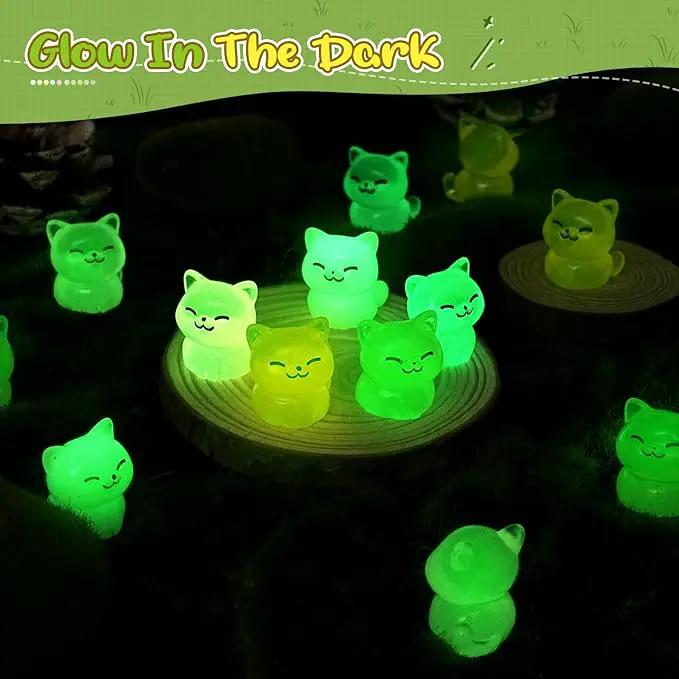 60Pcs Mini Cat Figurines Luminous Miniature Cute Resin Animals Glow in The Dark Tiny Cat to Hide Landscape Decoration Resin Figures DIY Accessories Ornament Craft Party Cake Topper by GreenHaven Gardens