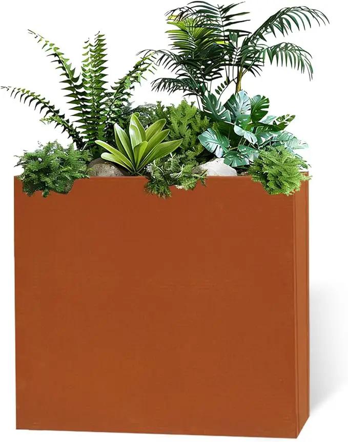 Corten Steel Metallic Heavy Planter for Outdoor Plants 24"x10"x24" Metal Planter Spliced Flower Pot with Partitions for Outside,Indoor,Garden (Corten, 24 * 10 * 24) by GreenHaven Gardens