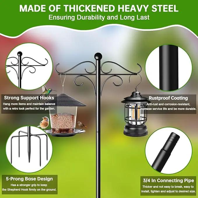 Shepherds Hooks for Outdoor, 108 Inch Heavy Duty Bird Feeder Pole with 5 Prongs Base, Adjustable Shepherds Hook for Hanging Birdhouses, Lanterns, Plant Baskets, Wind Chimes by GreenHaven Gardens