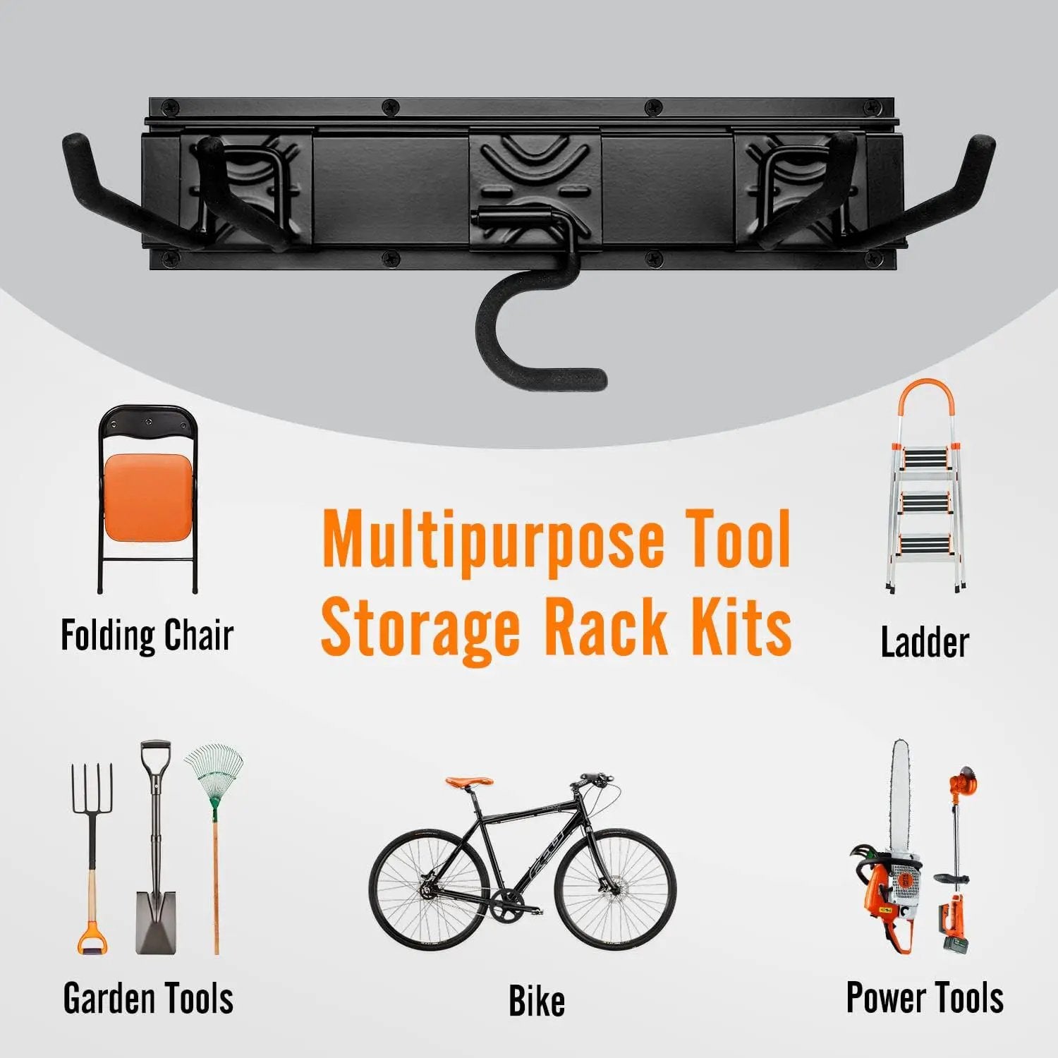 Garden Tool Rack Set, Garage Wall Organization Hanger with 3 Mop Holder and 6 Multi-Purpose Hooks, Garden Yard Shovels Rakes for String Hedge Trimmer Brooms Hoses Folding Chairs ladders, and More by GreenHaven Gardens