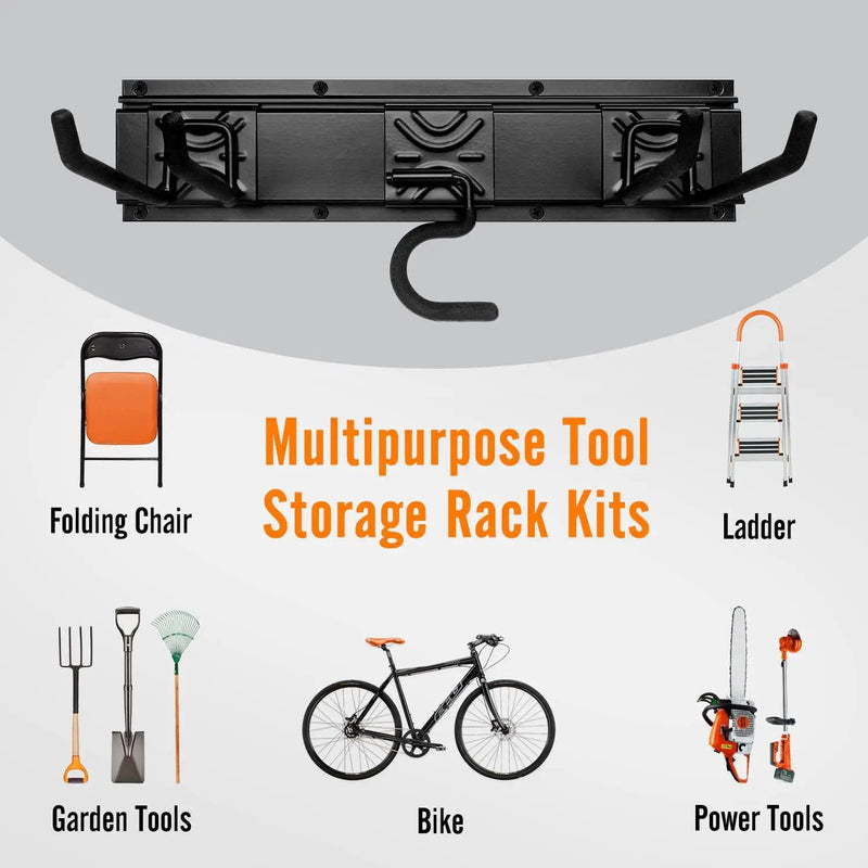 Garden Tool Rack Set, Garage Wall Organization Hanger with 3 Mop Holder and 6 Multi-Purpose Hooks, Garden Yard Shovels Rakes for String Hedge Trimmer Brooms Hoses Folding Chairs ladders, and More by GreenHaven Gardens