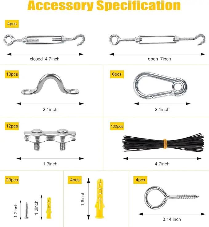 String Light Hanging Kit Outdoor Lighting Hanging Kit with 250 Ft Black Coated Wire Cable, Turnbuckle, Hooks and Enough Outdoor Accessories for Outside, Patio, Garden by GreenHaven Gardens