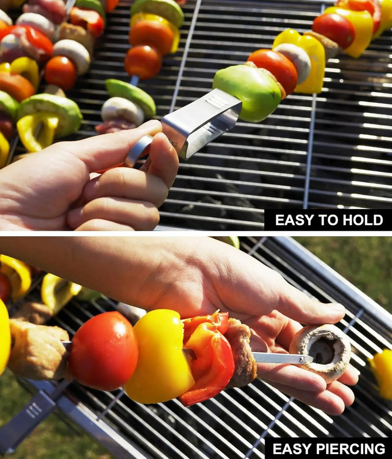 ESOW Metal BBQ Skewers for Grilling-16.83" Long Flat Kebab Sticks with Push Bar, Stainless Steel 304 Shish Kabob Skewers for Camping, Set of 8 with Bag by GreenHaven Gardens