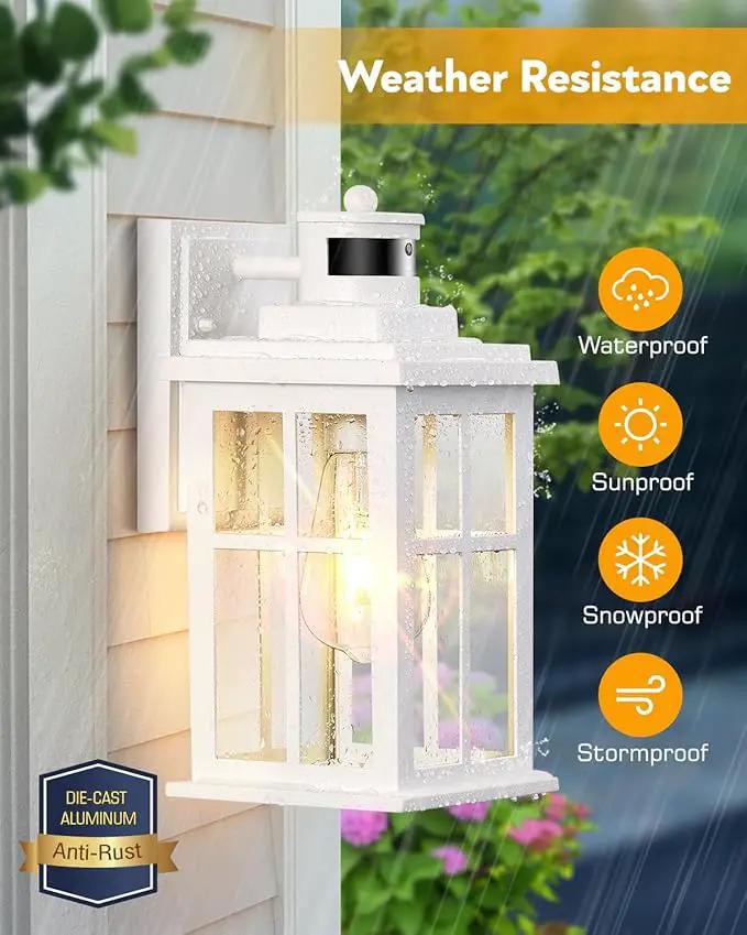 White Motion Sensor Light Outdoor, 2 Pack Dusk to Dawn Outside Lights for House, Anti-Rust Exterior Light Fixture, Waterproof Porch Light for House, Garage, Balcony, Weather Resistant by GreenHaven Gardens