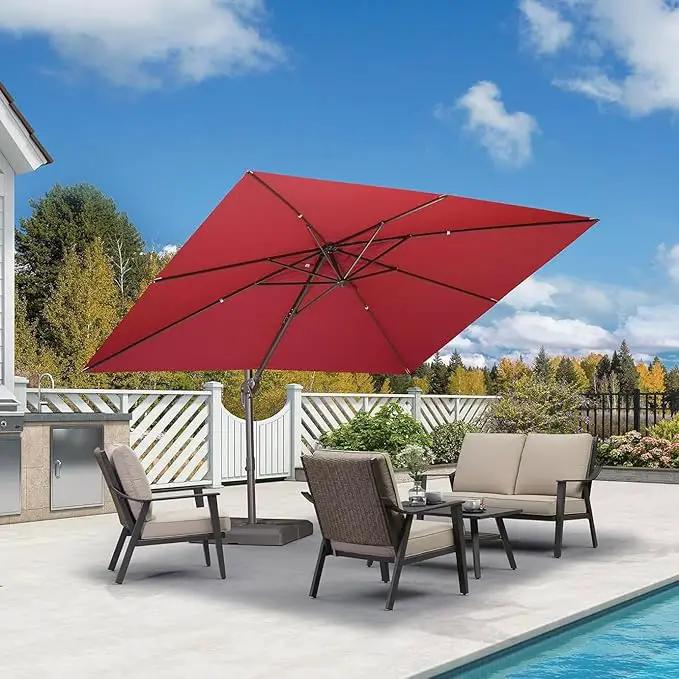 PURPLE LEAF 9' X 11.5' Rectangle Cantilever Umbrella Patio Umbrella Outdoor Aluminum Offset Hanging Umbrella with 360-degree Rotation for Pool Garden Backyard Deck, Terra by GreenHaven Gardens
