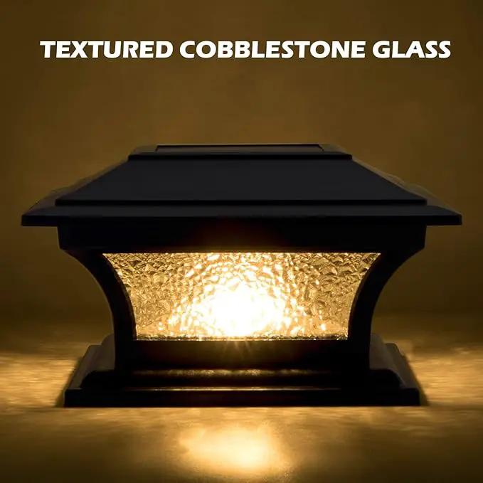 SIEDiNLAR Solar Post Lights Outdoor Glass LED Fence Cap Light 2 Modes for 4x4 5x5 6x6 Posts Deck Patio Garden Decoration Warm White/Cool White Lighting Black (4 Pack) by GreenHaven Gardens