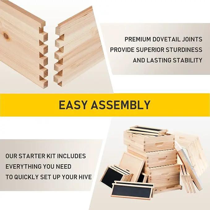 CREWORKS Bee Hive Boxes Starter Kit, Langstroth Beehive for Bee Keeping, 4 Layer Bee House with 20 Medium and 20 Deep Frames & Foundations, Beekeeping Supplies with Plastic Queen Excluder and Nails by GreenHaven Gardens