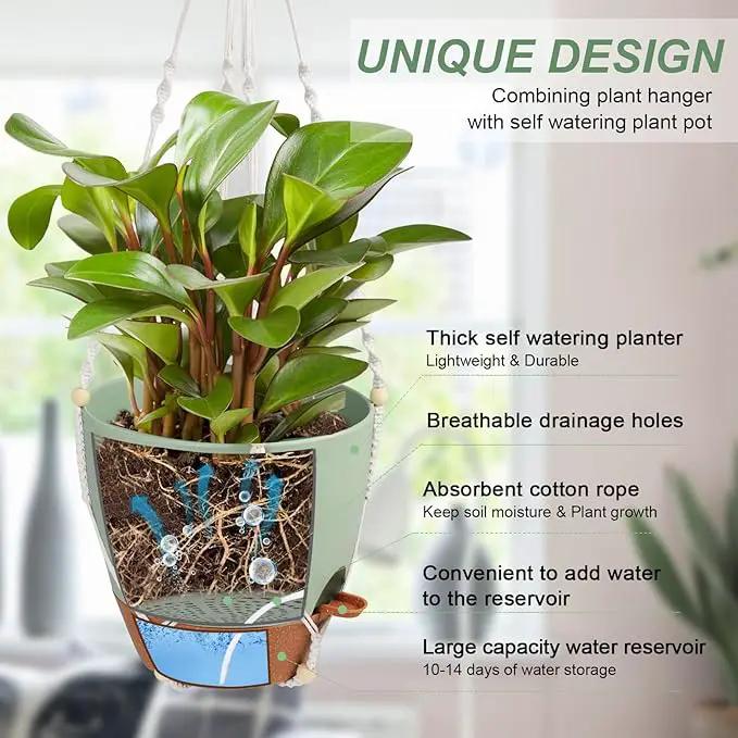 41.5 Inch Macrame Plant Hanger Indoor Outdoor with 12 Inch Flower Pot, Hanging Planter for Plants Holder with Wood Beads for Boho Home Decor (Ivory+Green) by GreenHaven Gardens