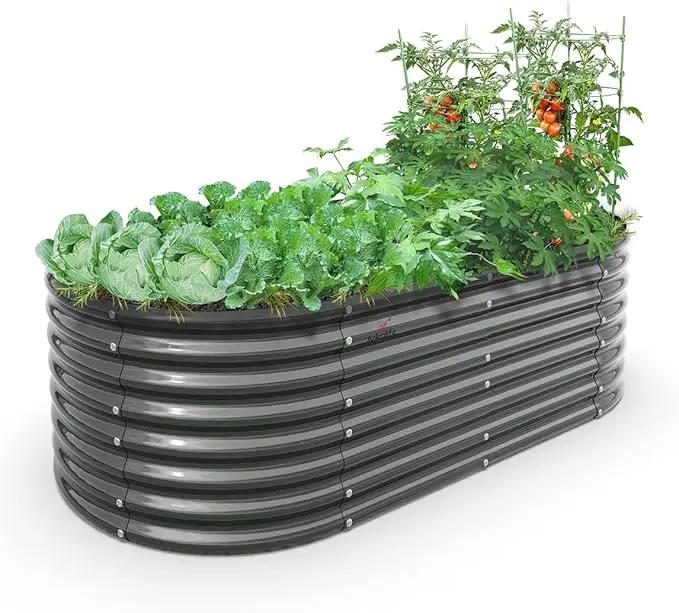 A ANLEOLIFE 6X3X2 ft Galvanized Raised Garden Beds Outdoor, Oval Large Metal Deep Root Planter Box for Planting Vegetables Flowers Herb, Anti-Rust & Easy-Setup, Quartz Grey by GreenHaven Gardens