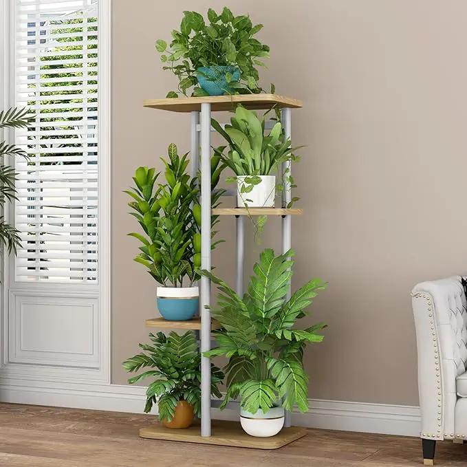 LINZINAR Plant Stand 4 Tier 5 Potted Indoor Plant Shelf Multiple Stands for Garden Corner Balcony Living Room (4 Tier 5 Potted, White) by GreenHaven Gardens