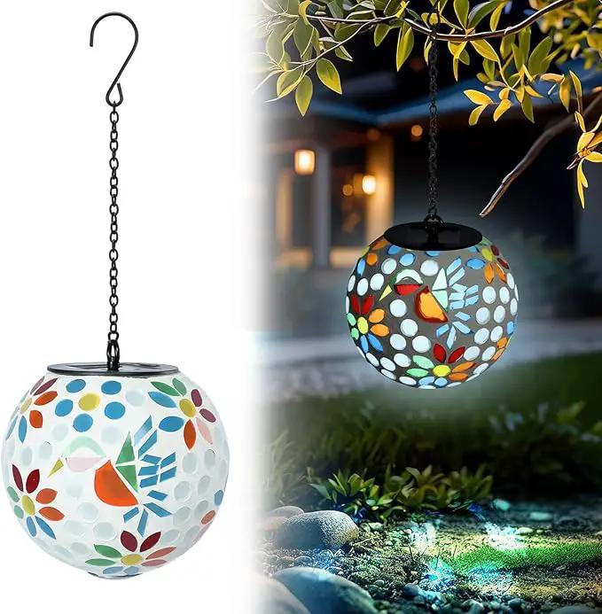 VCUTEKA Solar Chandelier Outdoor, Hanging Mosaic SolarLights with Hook Up, Solar Garden Lantern Decor for Yard, Deck and Patio, White by GreenHaven Gardens