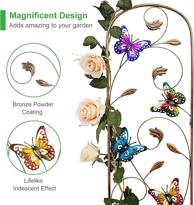 Set of 2 Butterfly Metal Garden Trellis for Climbing Plants, Decorative Vegetables Flowers Vine Trellis for Outdoor Patio 60'' H x 11'' W by GreenHaven Gardens