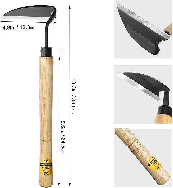 Japanese Weeding Sickle, Wide Blade Gardening Tools - Premium Quality Hand Hoes/Weeding Sickle Have Very Sharp Edge for Quick Work (Long Handle) by GreenHaven Gardens
