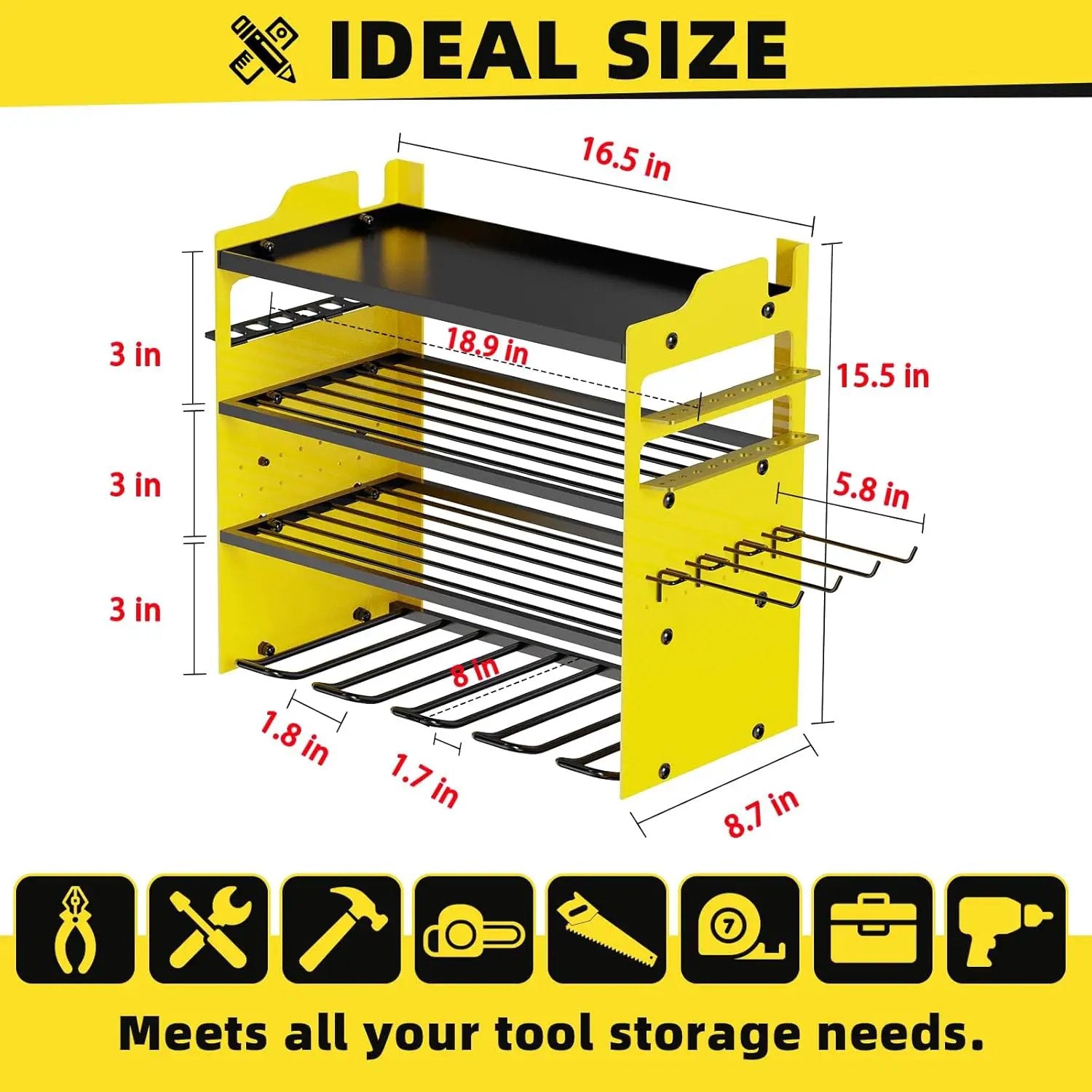 Power Tool Organizer Wall Mount with 4-Drill Holders-400Lbs Load Heavy Duty Metal 4-Layers Garage Storage and Organization Adjustable Battery Tools Rack Utility Racks Gifts for Men by GreenHaven Gardens