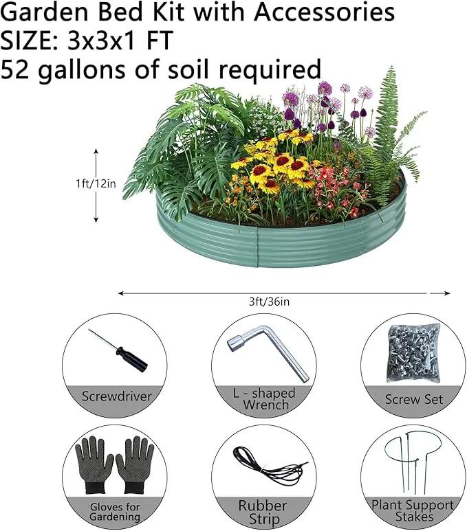 Galvanized Metal Planter Round Raised Garden Bed Kit for Gardening Outdoor，3x3x1ft Grow Garden Box Raised Flower Bed，Round Galvanized Planter Outdoor Large Metal Fire Pit Ring by GreenHaven Gardens