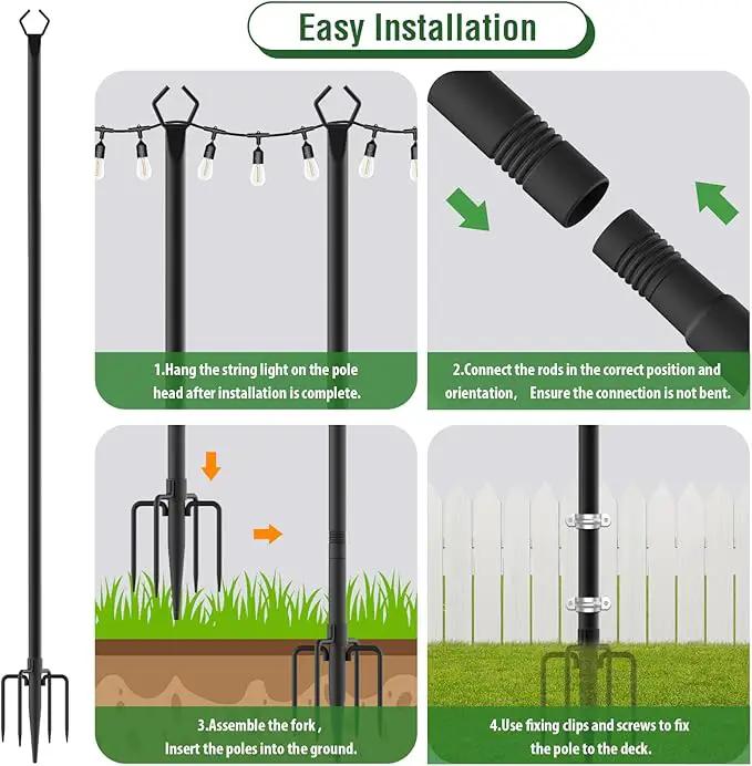 Aulimhti 10Ft Metal Poles with Fork for Outdoor String Lights,2 Pack Light Stand for Outside Garden,Patio,Wedding,Backyard,Deck,Party by GreenHaven Gardens
