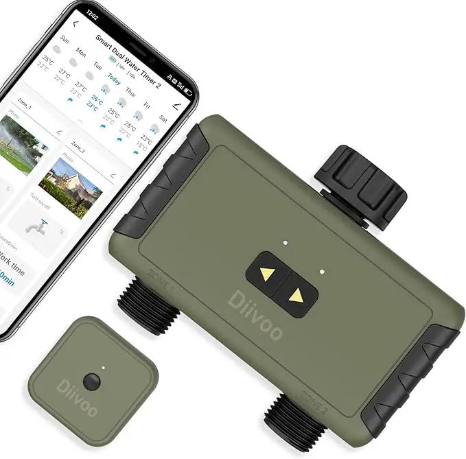 WiFi Sprinkler Timer 2 Zone, Diivoo Smart Water Timer for Garden Hose, Wireless Remote Control Irrigation System with Wi-Fi Hub, Rain Delay and Manual Watering, Leakproof for Yard Lawn Watering by GreenHaven Gardens